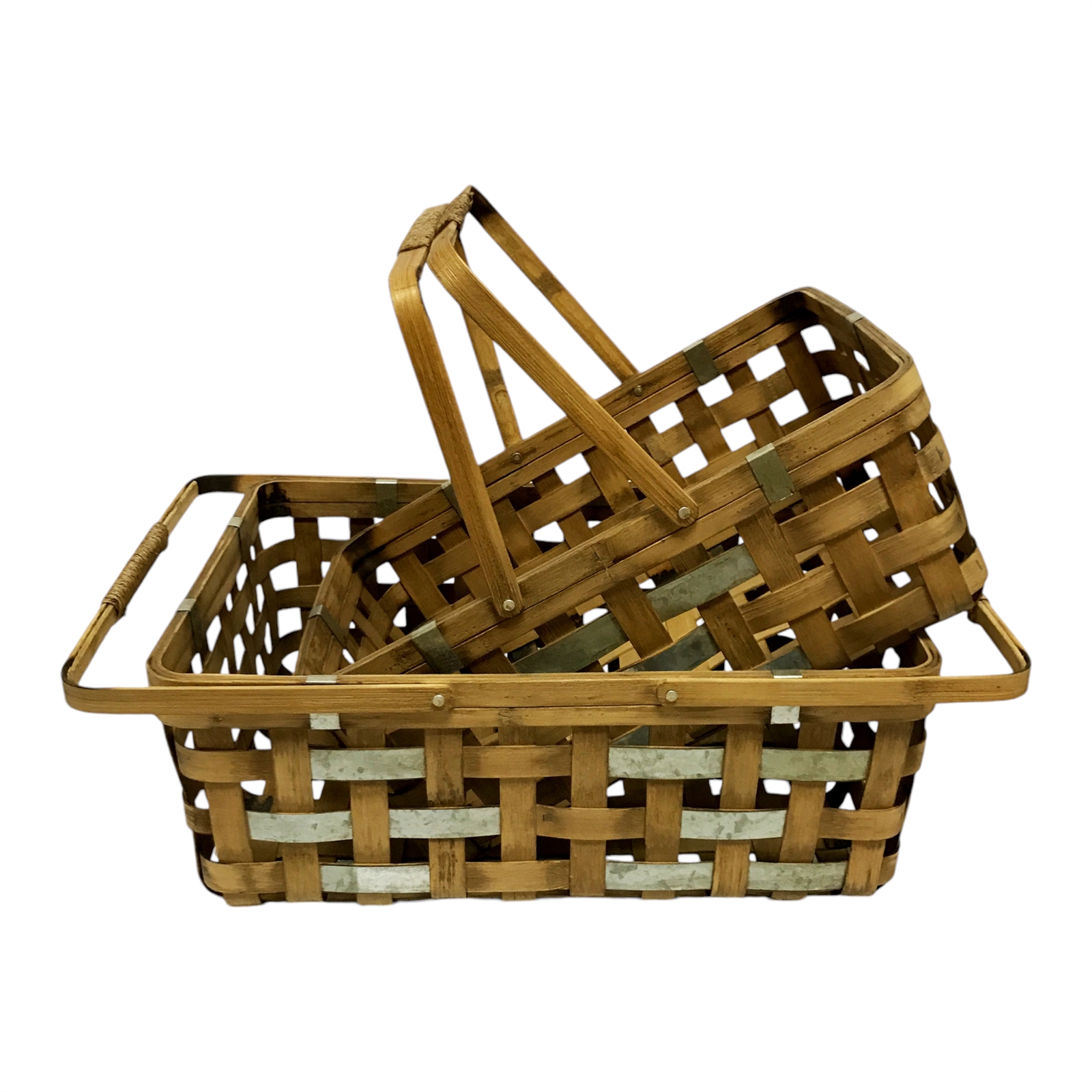 Set of 2 Rectangle Bamboo Drop Handle Basket 