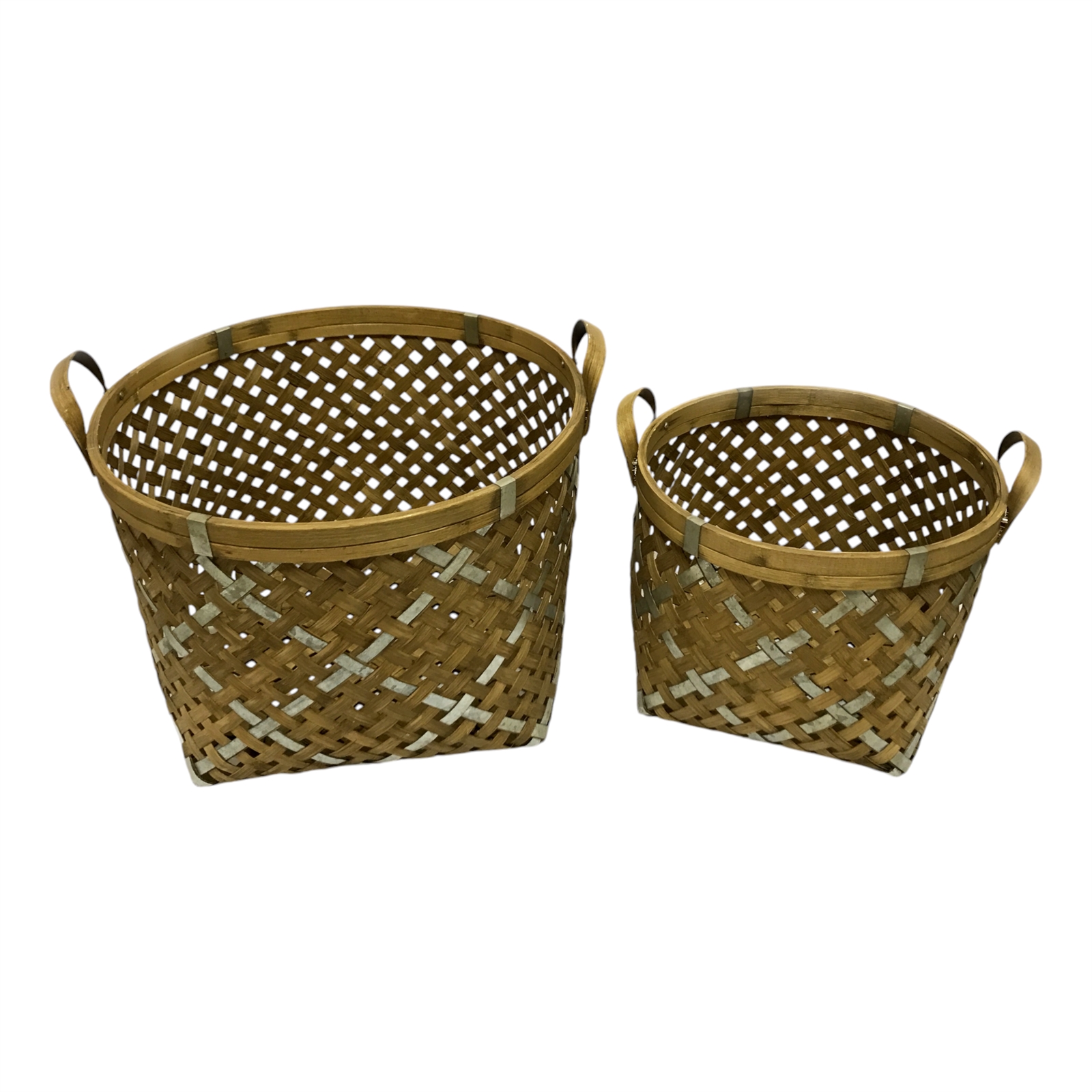 Set of 2 Diagonal Weave Round Basket 