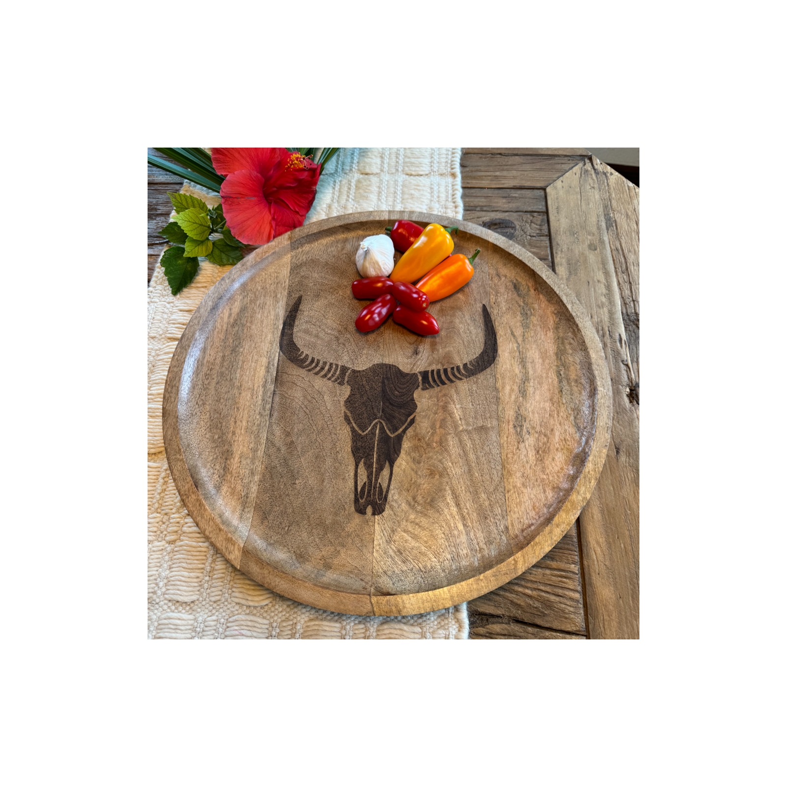 Branding Iron Skull Platter - Natural 