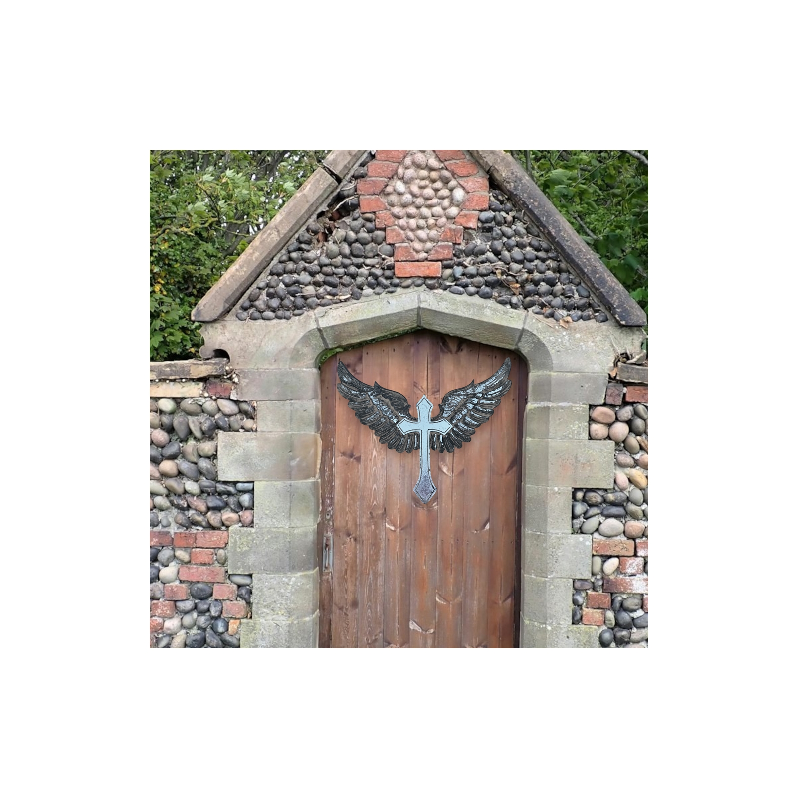 Jophiel Angel Wings Wall Cross White Silver Foil 