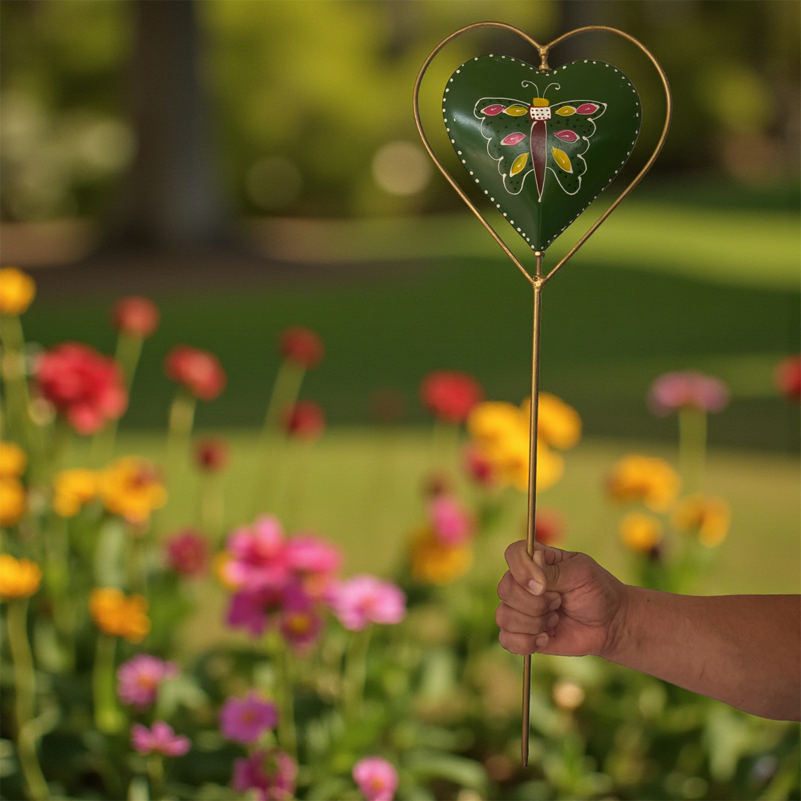 Jade Butterfly Heart Garden Stake - Green 