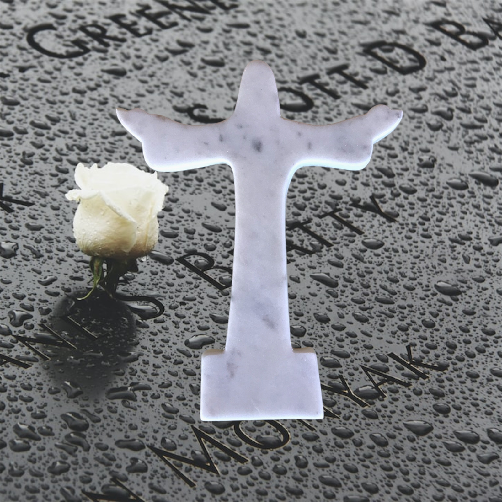 Christ Redeemer Marble Cross-White